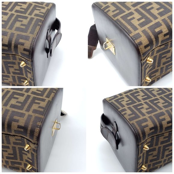 AUTH FENDI ZUCCA BROWN CANVAS LEATHER HAND BAG - Picture 12 of 16